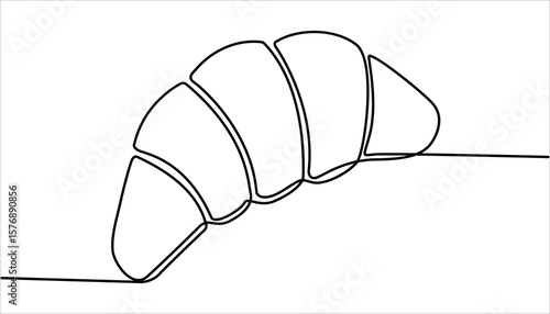 Continuous one line art Croissant icon badge bakery. One line drawing, minimalism. Vector illustration. Croissant bread for dessert outline drawing illustration.
