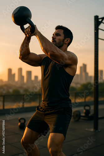 hombre fitness haciendo ejercicio de pesas