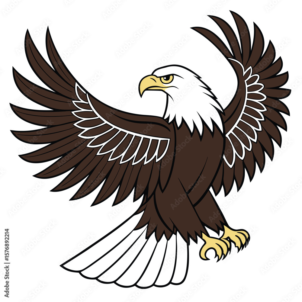 Fototapeta premium Majestic Brown Bald Eagle Vector Illustration Wings Spread 1
