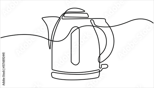 
Electric kettle continuous one line drawing vector illustration, Kettle. Icon. Electric kettle sign line continuous drawing vector. One line Teapot, kettle vector background. Teapot, kettle icon. 