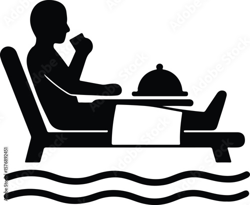 Silhouette man relaxing on beach chair with food Vector illustration