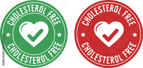 Cholesterol Free stickers with heart and check mark in green and red