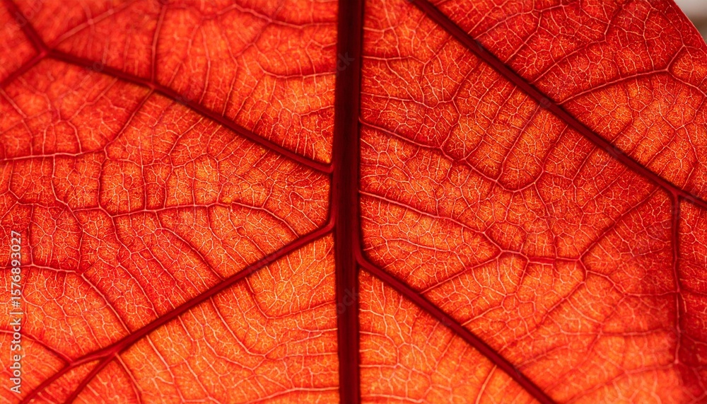 Obraz premium Extreme closeup of vibrant red leaf veins and texture