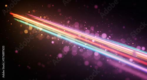 Abstract light streaks with bokeh background creating a dreamy and futuristic feel
