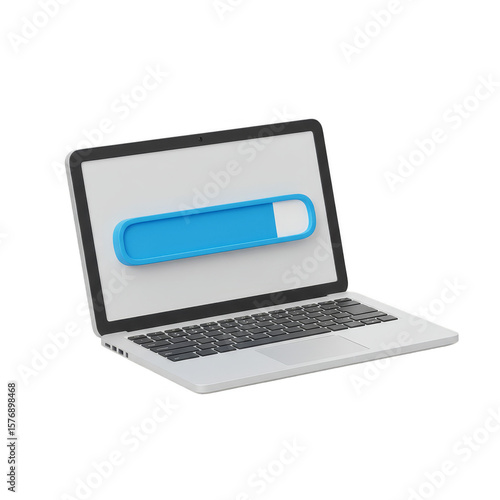 3D Rendering of Laptop with Loading Bar Progress Technology Concept