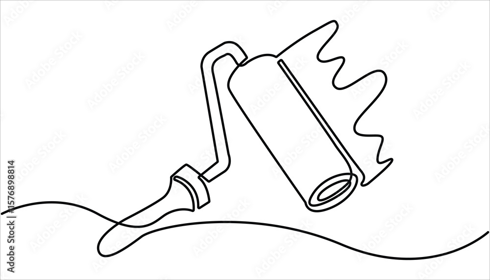 Obraz premium Continuous one line drawing of paint brush, Construction and repair. Continuous editable line drawing of paint roller. Roller paint brush outline drawing illustration. one line art paint roller vector