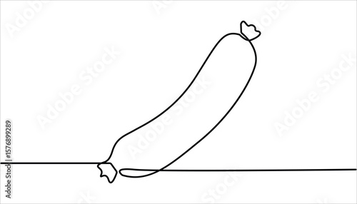 Continuous line, sausage, Sai Us food vector illustration. Continuous one line drawing of American breakfast. Grilled sausage continuous one line art drawing. 