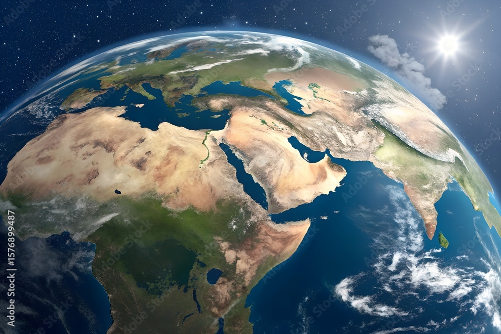 Fototapeta premium Earth view shows continents and oceans from space