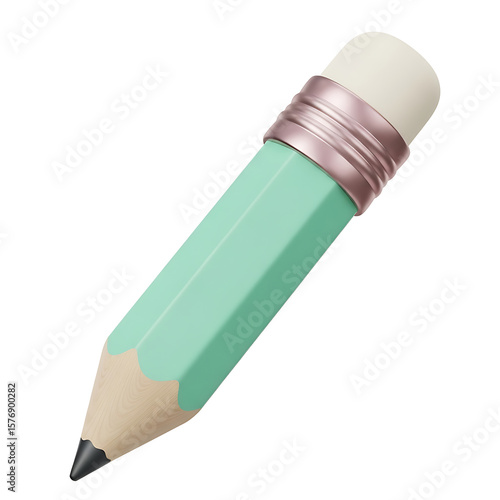 3d green pencil on white background
