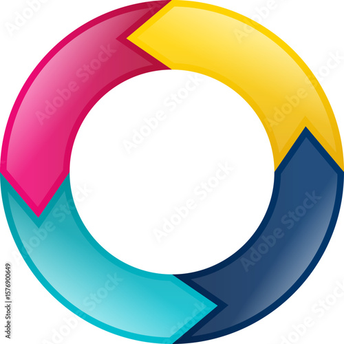 Circular Process Graphic Arrow Cycle Representation with Colorful Sections, Vector Illustration