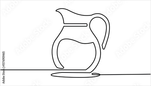 Continuous one line drawing of water pitcher glass. Abstract jug and glass continuous single one line art hand drawing. Jug glass icon line continuous drawing vector. The pitcher pours milk, juice.