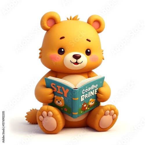 Cute Cartoon Animal Reading a Book – Educational 3D Character for Kids