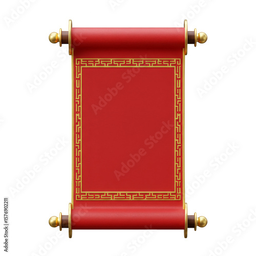 Elegant Red Golden Vintage Scroll Illustration on Transparent Image