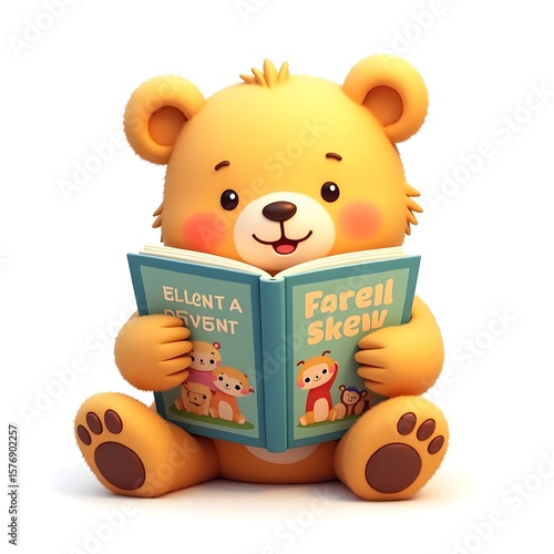 Cute Cartoon Animal Reading a Book – Educational 3D Character for Kids