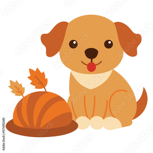 Charming puppy sitting by a delicious roasted turkey perfect for holiday advertising and festive banners celebrating thanksgiving or christmas meals