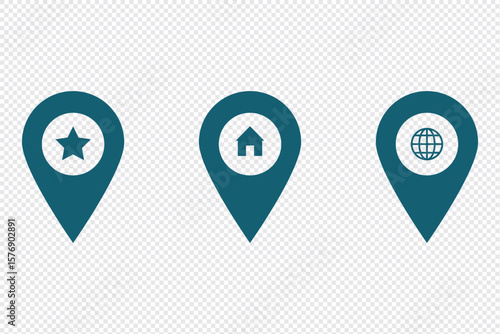 Free Download Map location pinpoint icon set collection global guide navigation illustration vector for web and app template design. Global positioning system sign. Home address geo location. Map pointer house icon - GFXLoad