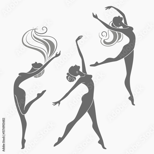 Black vector silhouette illustration of a flexible woman ballet dancer posing gracefully