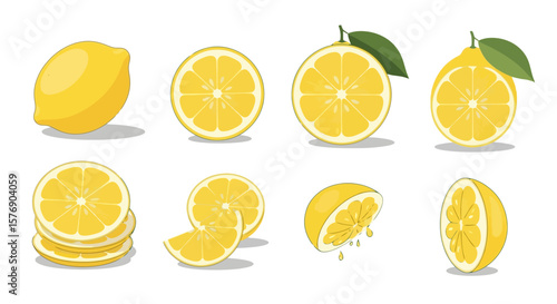 Lemon Freshness: Vector Illustrations of Whole and Sliced Lemons