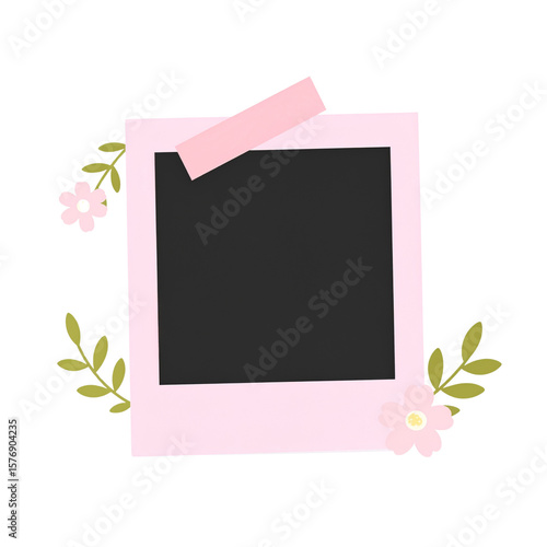 Aesthetic Pink Polaroid Frame with Floral and Tape