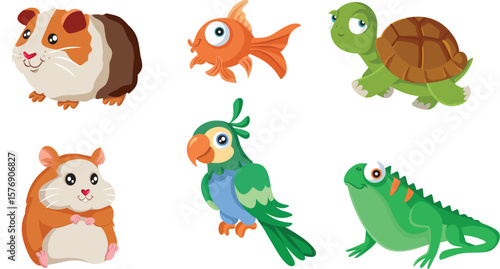Pets Icons vector Cartoon Set Mascot Design. Collection of exotic as domestic animals mascot design 

