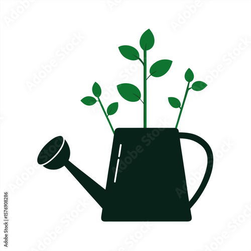 Watering Can With Seedlings Silhouette on transparent background for web and graphic design
