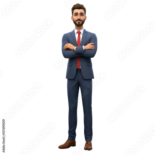 3D Cartoon Character of a Confident CEO with a Beard and Arms Crossed, AI Generated