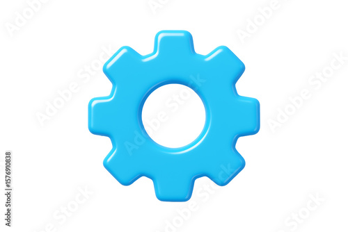 3D Blue Gear Icon Isolated on a Transparent Background