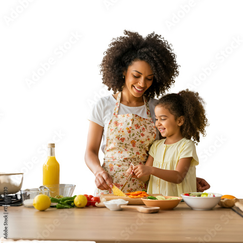 Illustration of Woman with Girl Cooking Food in Transparent Background