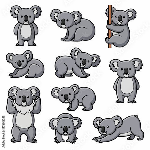 Koala poses collection, various actions, animal characters
