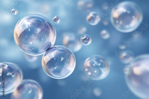 Wallpaper Mural Transparent Soap Bubbles Floating Gently on a Soft Blue Background for Abstract Concepts Torontodigital.ca
