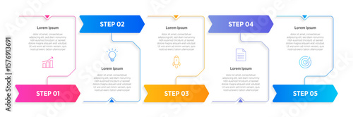 Vector infographic arrow template with 5 steps. Business growth and steps concept. Can be used for web design, timeline, diagram, chart, graph, business presentation.