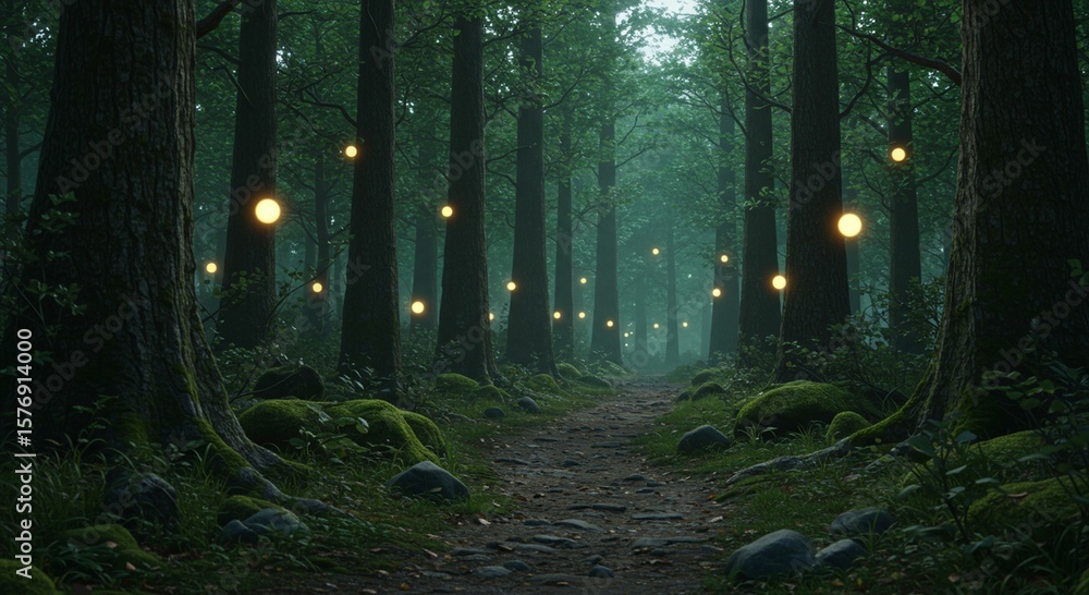 Fototapeta premium Mystical forest pathway at night