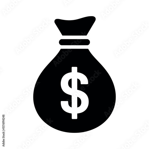 Black money bag with dollar sign finance wealth
