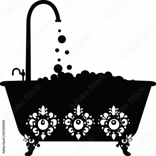 Vintage Clawfoot Bathtub Silhouette with Ornamental Design