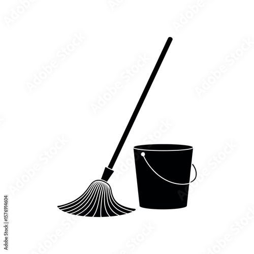 Black mop and bucket cleaning tools hygiene household