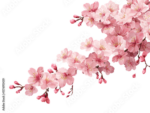 Pink Cherry Blossom Branch in Corner Border Composition