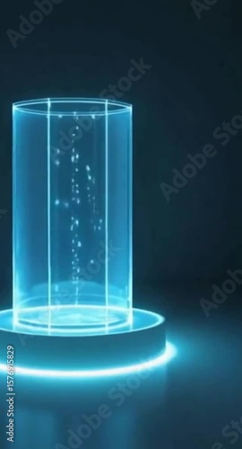 Futuristic Technology Display with Glowing Blue Light and Floating Particles a Modern and Abstract Design for Science Innovation and High Tech Concepts in a Digital