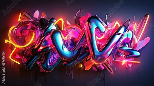 Vibrant, abstract 3D graffiti art with glossy, colorful, flowing forms and drips