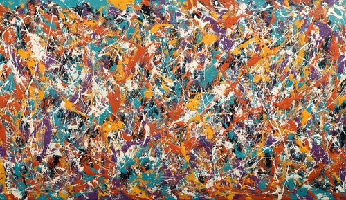 Colorful paint splatter abstract art with energetic brush strokes