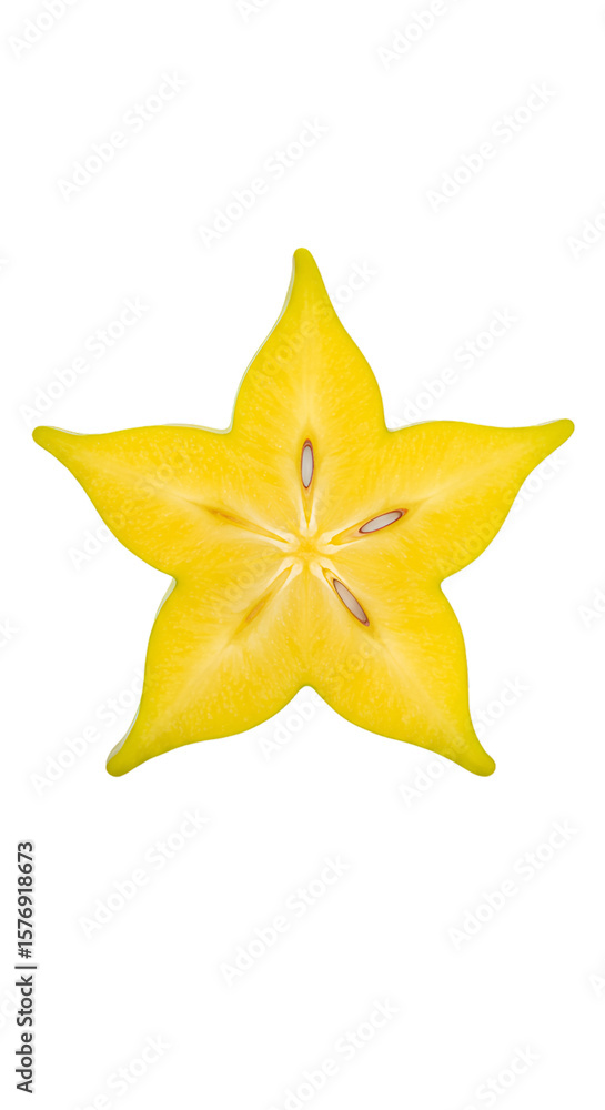Isolated Close Up Slice of Fresh Yellow Starfruit Food on Black Background Isolated Close Up Slice of Fresh Yellow Starfruit Food on Black Background