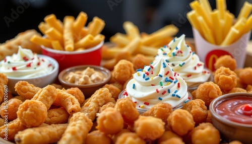 Wallpaper Mural Assorted fried chicken snacks french fries and creamy dips with sprinkles Torontodigital.ca