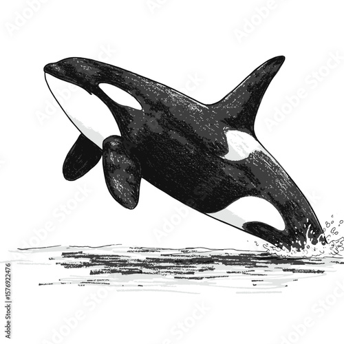 A decorative line art illustration of an orca whale with its body filled with floral and abstract patterns. The design combines marine life with artistic details in a black and white style.
