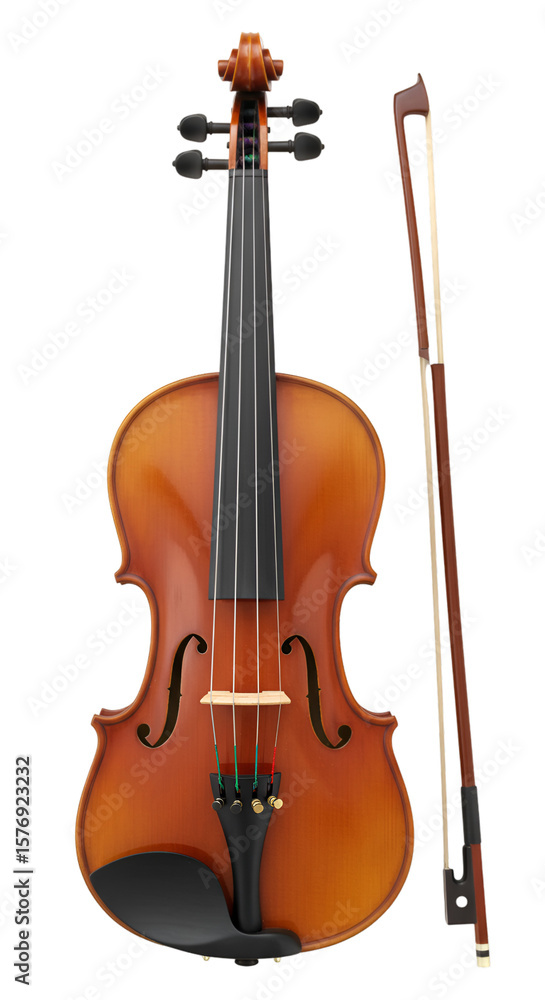 Fototapeta premium Isolated Illustration of A Vintage Brown Violin and Bow on Transparent