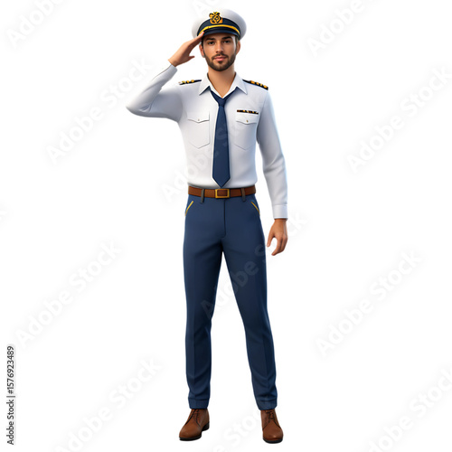 Realistic 3D Character of a Male Sailor or Naval Officer Saluting, AI Generated