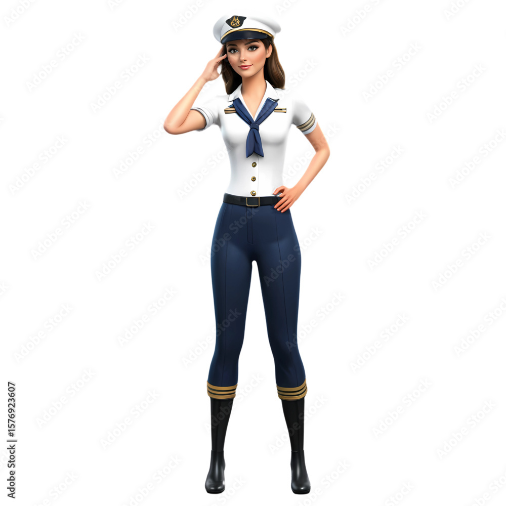 Fototapeta premium 3D Character of a Female Naval Officer or Sailor Saluting, AI Generated