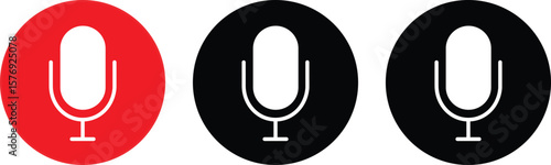 Set of Microphone button icons. voice recorder concept, Flat design design, Illustration Icons, Podcast icons, vector illustration ,
