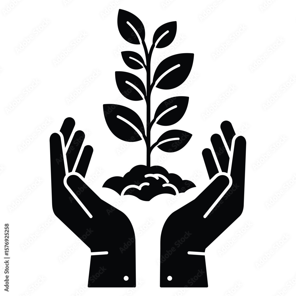 Fototapeta premium Sustainable Growth Concept with Hands and Leaves