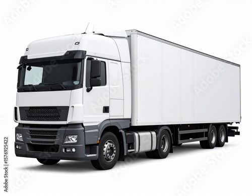 Wallpaper Mural White Semi-Truck with Box Trailer on White Background - Modern Freight Transport Torontodigital.ca