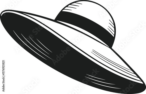 Stylish Wide Brim Hat Silhouette Vector Illustration
