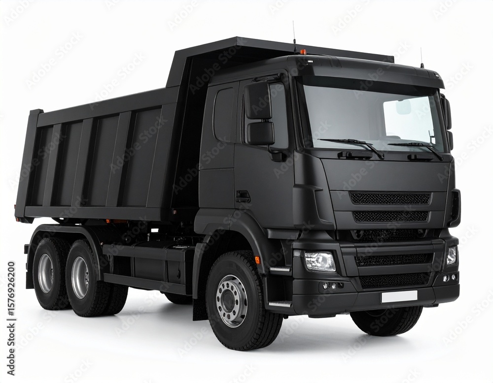 Obraz premium Black Dump Truck on White Background - Sleek Construction & Haulage Vehicle